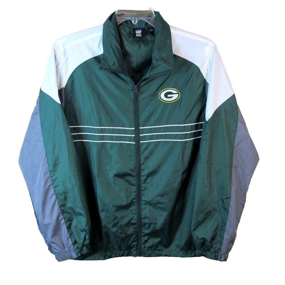 NFL Reebok Team Apparel Green Bay Packers Full Zip Windbreaker Jacket Men's L